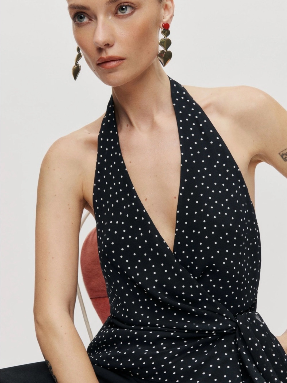 Reformation Black and White Polka Dot Halter NILA Top
